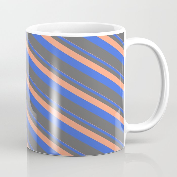 Light Salmon, Royal Blue & Dim Gray Colored Pattern of Stripes Coffee Mug
