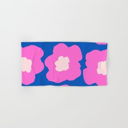 Large Pop-Art Retro Flowers in Pink on Blue Background  Hand & Bath Towel