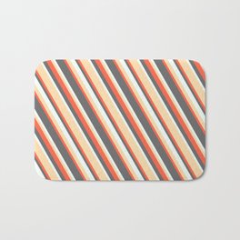 [ Thumbnail: Tan, Red, Dim Gray & Mint Cream Colored Stripes/Lines Pattern Bath Mat ]