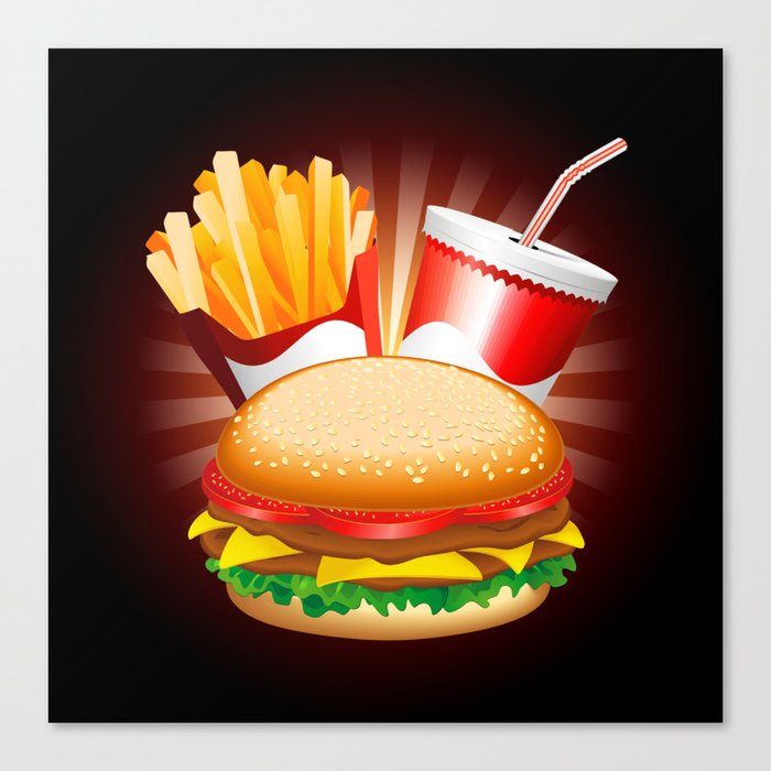 Fast Food Hamburger Fries and Drink Canvas Print