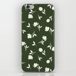 Green floral pattern with flowers silhouettes iPhone Skin