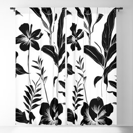 Black & White Tropical Flower Art Pattern Print Blackout Curtain