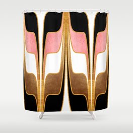 Mid Century Modern Liquid Watercolor Abstract // Gold, Blush Pink, Brown, Black, White Shower Curtain