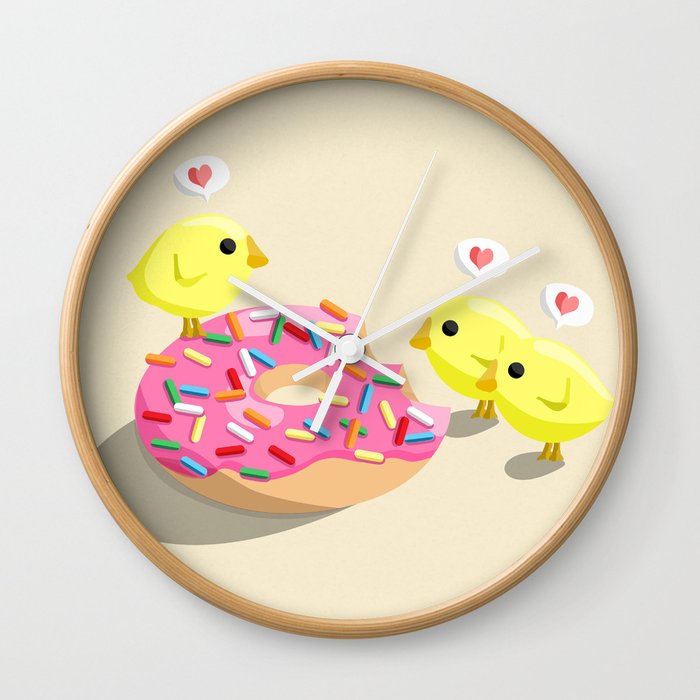 Chicks and donut Wall Clock