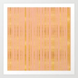 Golden and Peachy Pink Stripes Pattern Art Print