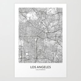 Vintage Styled Map of Los Angeles | Black and White Poster Giclée Art Print