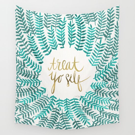 Treat Yo Self – Gold & Turquoise Wall Tapestry