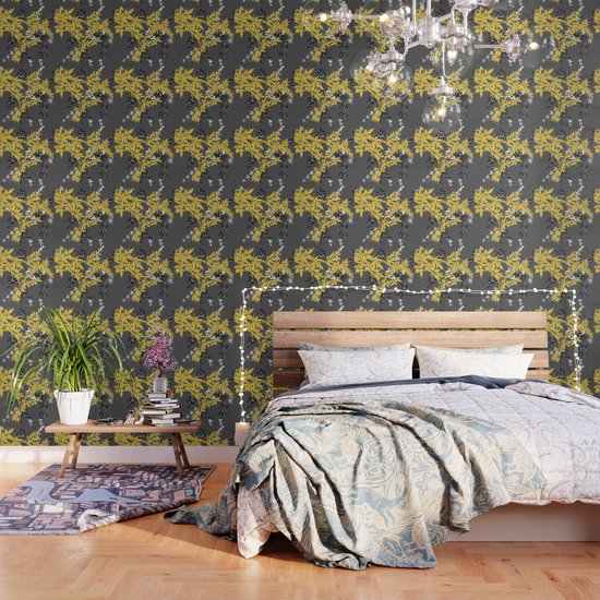 Tree Branches Yellow Gray And Black Leaves And Berries Wallpaper