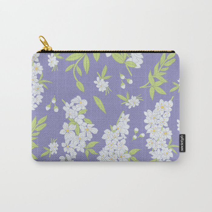 Cherry Blossoms on Periwinkle Carry-All Pouch