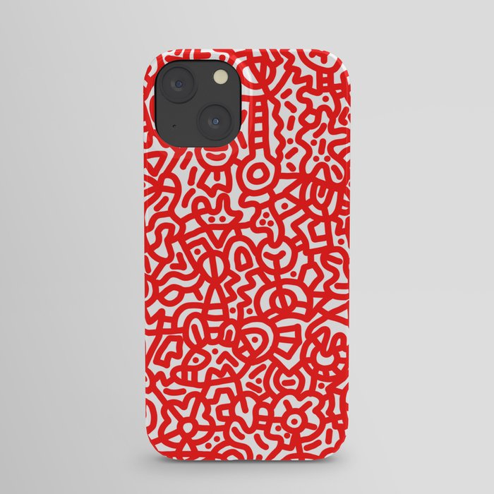 Candy Apple Red on White Doodles iPhone Case