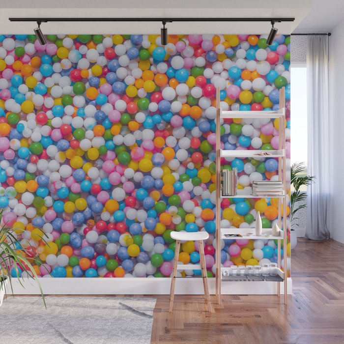 Rainbow Pastel Multicolored Sprinkle Dots Real Candy Pattern  Wall Mural