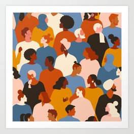 Diverse group of stylish people standing together. Art Print