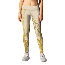 Gold Tree Branches Pattern Beige Background Leggings