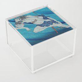 Samurai Swimming Underwater - Antique Japanese Ukiyo-e Woodblock Print Art Acrylic Box