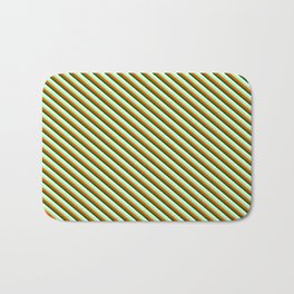 [ Thumbnail: Green, Red, Dark Green & White Colored Stripes Pattern Bath Mat ]