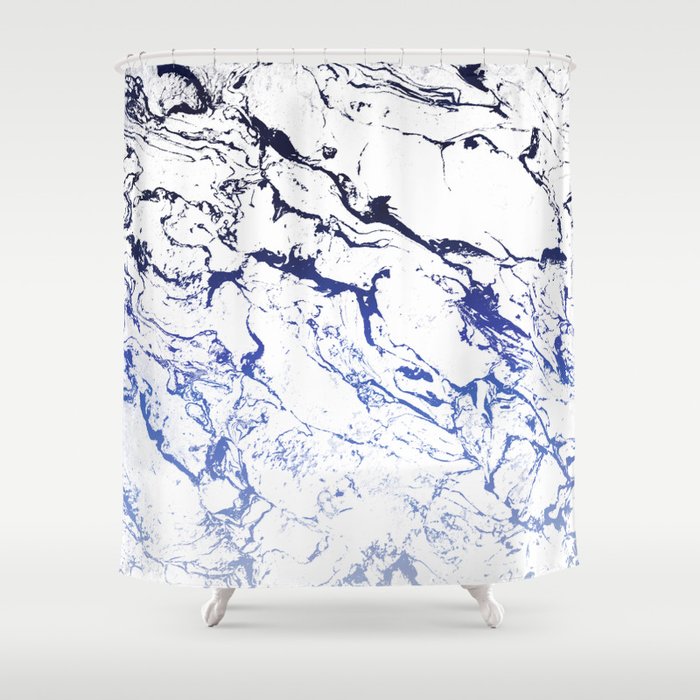 Modern white marble blue ombre navy blue watercolor gradient fade Shower Curtain