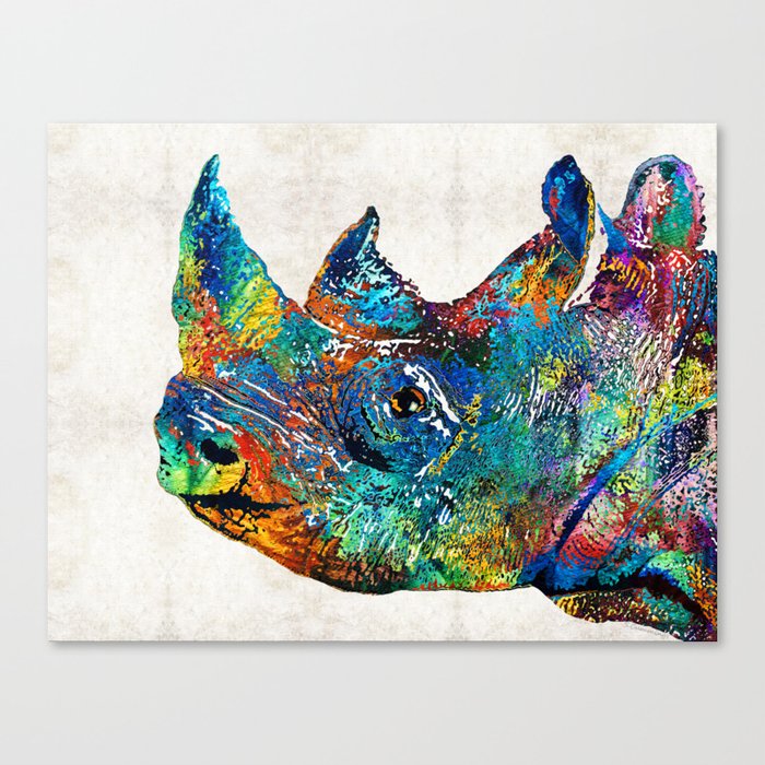 Rhino Rhinoceros Art - Looking Up - By Sharon Cummings Canvas Print