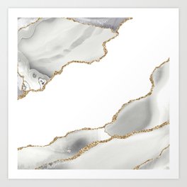 White & Gold Agate Texture 07 Art Print