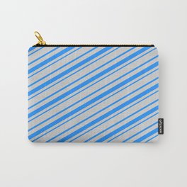 [ Thumbnail: Light Gray & Blue Colored Lined Pattern Carry-All Pouch ]