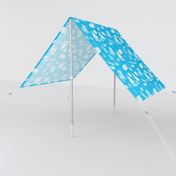 Turquoise And White Summer Beach Elements Pattern Sun Shade