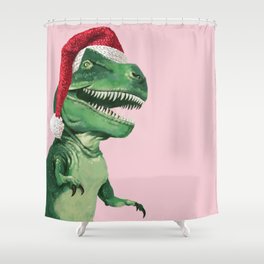 Santa T-Rex in Pink Shower Curtain