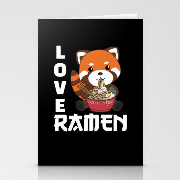 Powered By Ramen Cute Red Panda Eats Ramen Noodles Stationery Cards