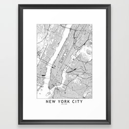 New York City White Map Framed Art Print