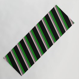 [ Thumbnail: Vibrant Aquamarine, Light Pink, Dim Gray, Green & Black Colored Lined/Striped Pattern Yoga Mat ]