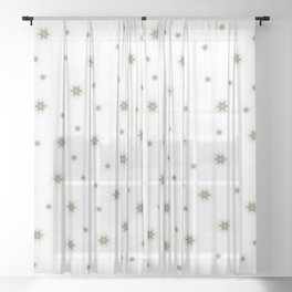 Green Nordic star with fine geometric lines pattern Sheer Curtain
