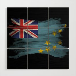 Tuvalu flag brush stroke, national flag Wood Wall Art