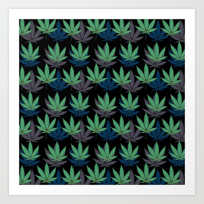 Marijuana Leaf Trio on Black SMALL Art Print