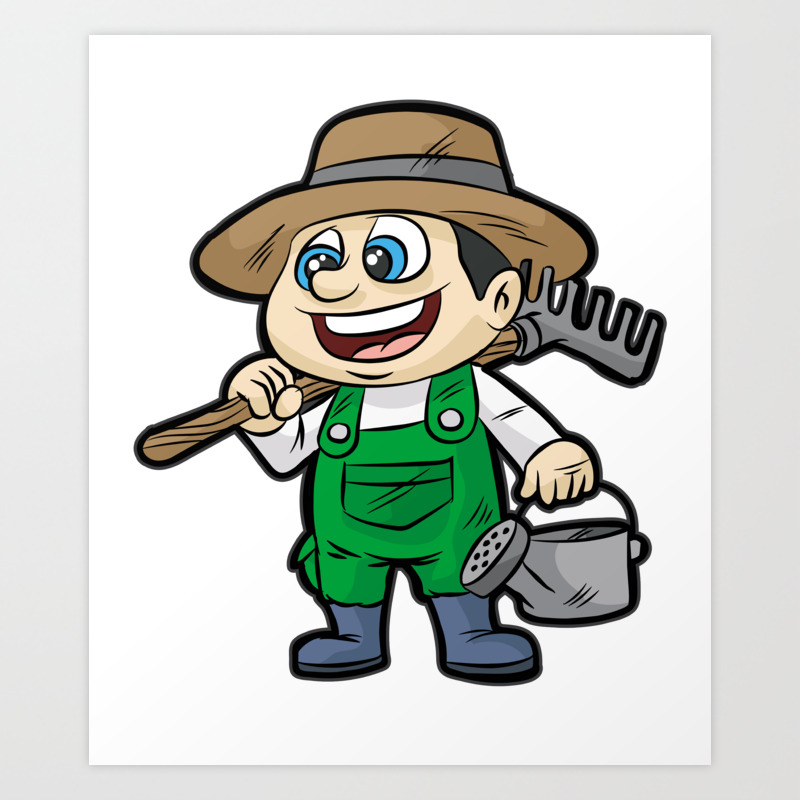 Happy Gardener With Tools Gardening Cartoon Gift Art Print By Moonpie90 Society6