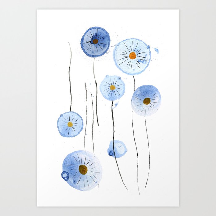 blue abstract dandelion 2 Art Print