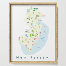 Illustrated Map of New Jersey Serving Tray
