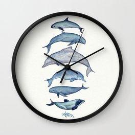 "Rare Cetaceans" by Amber Marine - Watercolor dolphins and porpoises - (Copyright 2017) Wall Clock