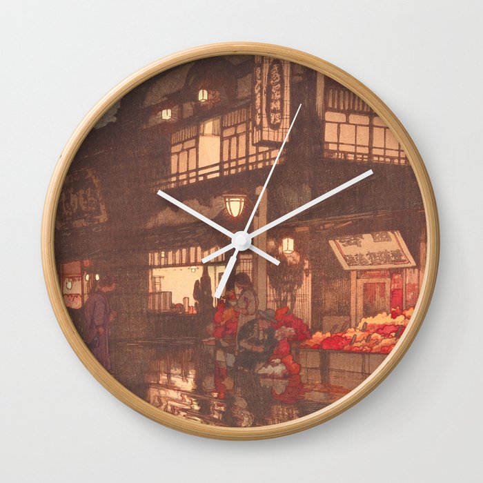 Hiroshi Yoshida, Kagurazaka Street In Rain - Vintage Japanese Woodblock Print Art Wall Clock