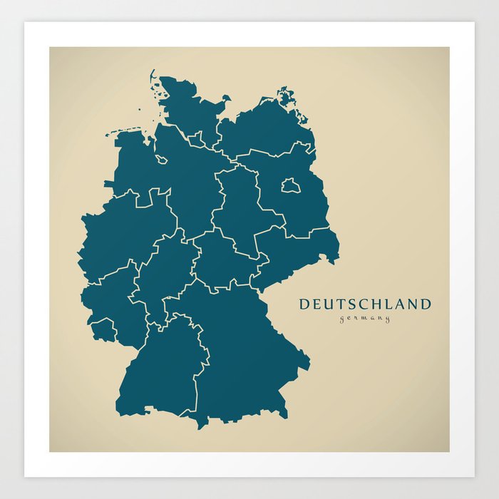 Modern Map Of Germany With 16 Federal States Illustration Art Print By Ingomenhard Society6
