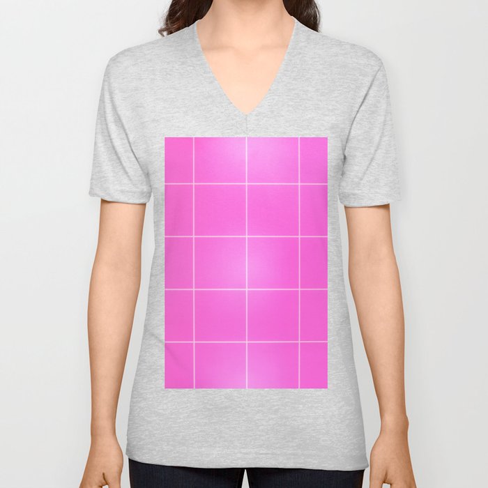 Pink Squares V Neck T Shirt