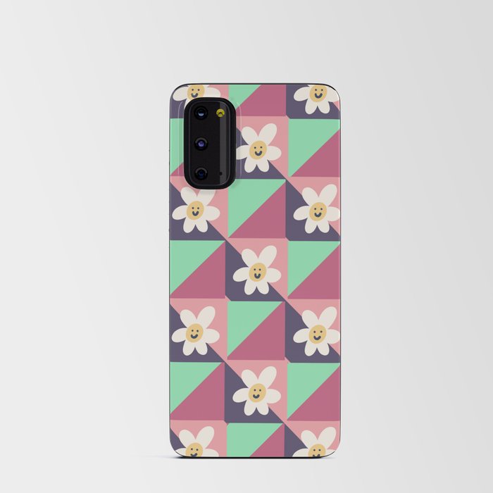 Geometric Retro Happy Baby Flowers - Green Pink Magenta Android Card Case