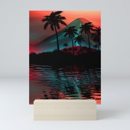 Neon landscape: Pink neon tropical beach Mini Art Print