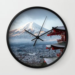 Japan Photography - Japanese Temple In Front Of Mount Fuji V.2 Wall Clock
