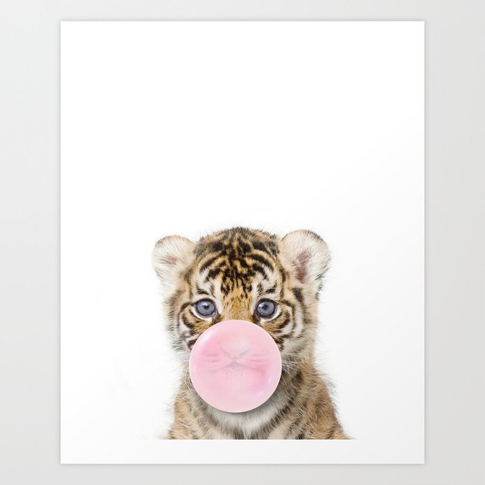 Baby Tiger Blowing Bubble Gum Print by Zouzounio Art Art Print