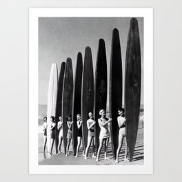 Surfers, Vintage Black and White Art Art Print