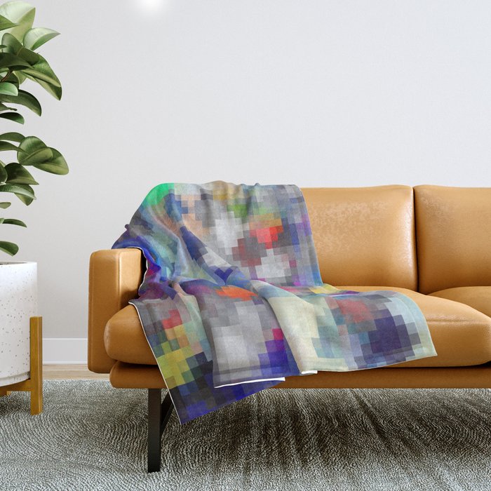 geometric pixel square pattern abstract background in blue purple orange Throw Blanket