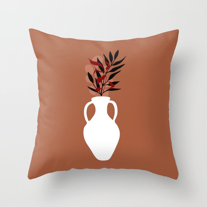 Pottery and Leaves Abstract Art Throw Pillow