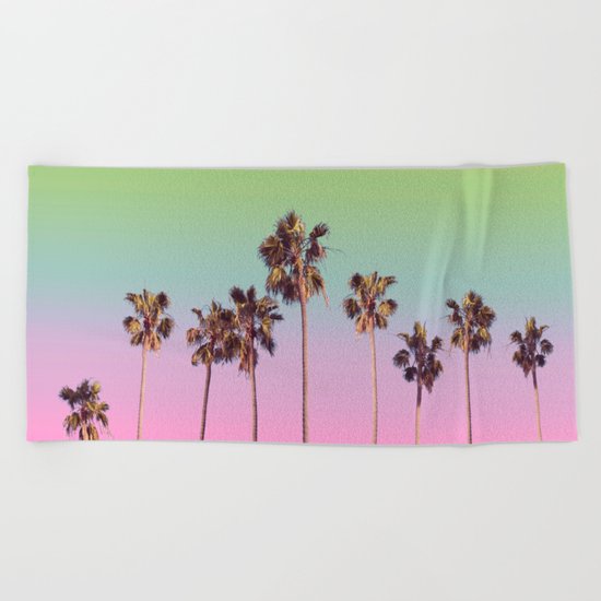 palm trees rainbow vintage Beach Towel