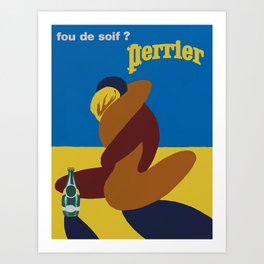 Perrier Print, FOU DE SOIF Beverage Advertisement, Vintage Art Print