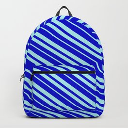 [ Thumbnail: Blue & Turquoise Colored Pattern of Stripes Backpack ]