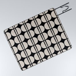 Mid Century Modern Geometric Pattern 157 Mid Mod Black and Linen White Picnic Blanket