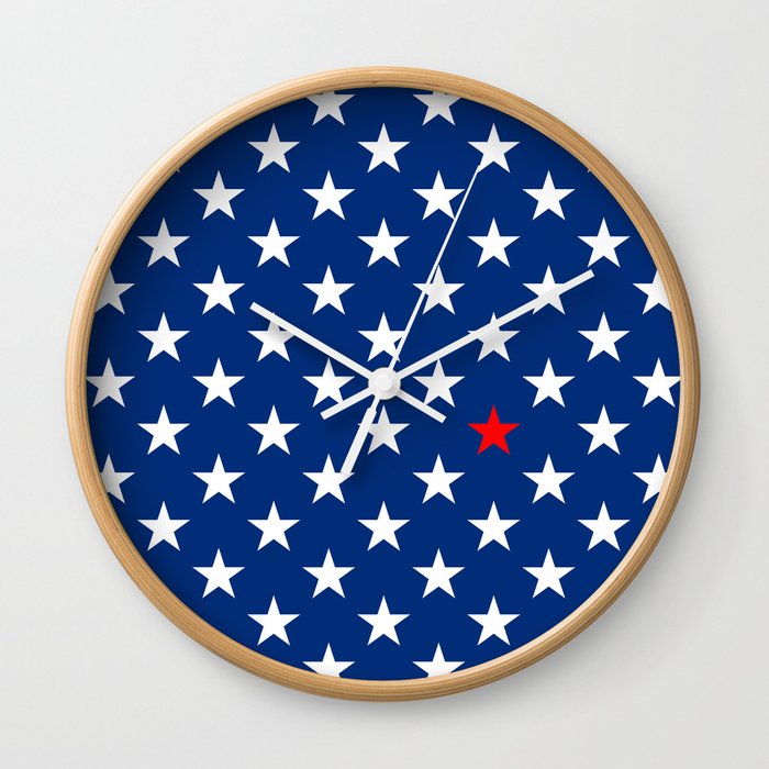 Red Star & White Stars on Blue Wall Clock